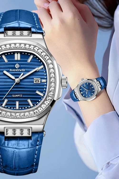 New Fashion BANGWEI Elegant Luxury Quartz Woman Watch Simple Dial Diamond Retro Leather Date Waterproof Luminous Women’s Watches