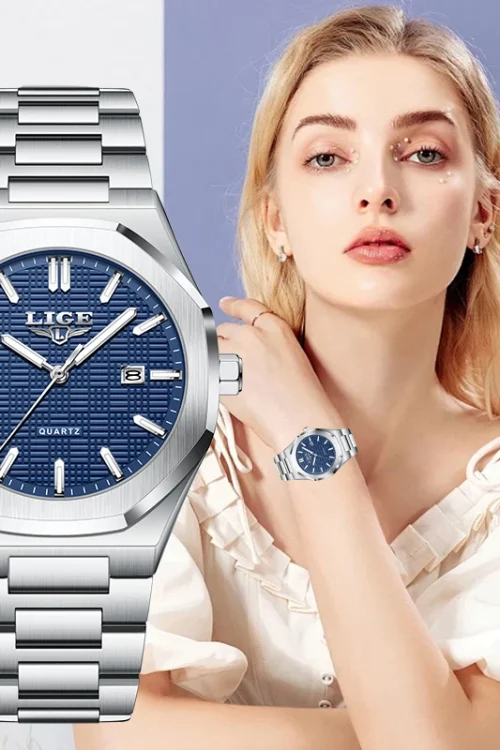LIGE Elegant Luxury Woman Watch Classic Fashion Auto Date Clock Stainless Band Waterproof Luminous Watches for Women Ladies Gift