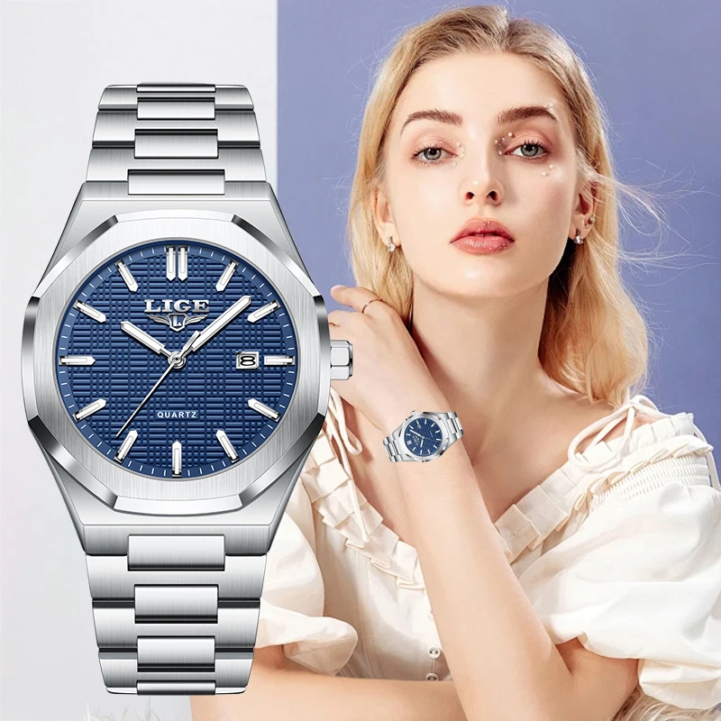 LIGE Elegant Luxury Woman Watch Classic Fashion Auto Date Clock Stainless Band Waterproof Luminous Watches for Women Ladies Gift