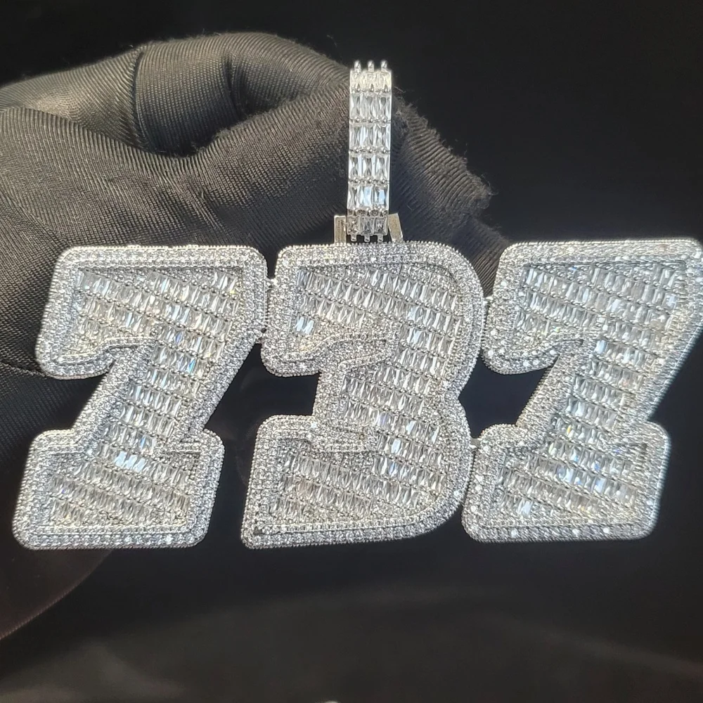 Personalized Solid Back Name Necklace Chain Custom Iced Out Number&Letter Pendant Birthday Gift Icy Baguettecz Hip Hop Jewelry - Image 4