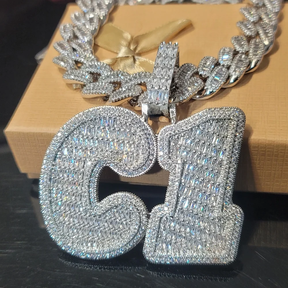 Personalized Solid Back Name Necklace Chain Custom Iced Out Number&Letter Pendant Birthday Gift Icy Baguettecz Hip Hop Jewelry - Image 2