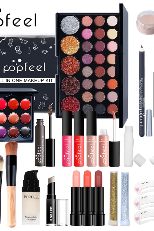 All in One Makeup Kit Full Makeup Kit Gift for Women Teen Girl Nude Eyeshadow Foundation Primer Brush Nude Lipgloss