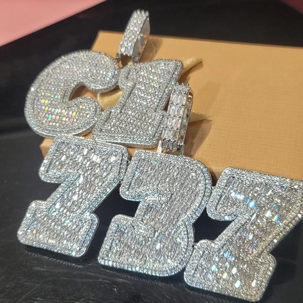 Personalized Solid Back Name Necklace Chain Custom Iced Out Number&Letter Pendant Birthday Gift Icy Baguettecz Hip Hop Jewelry - Image 3