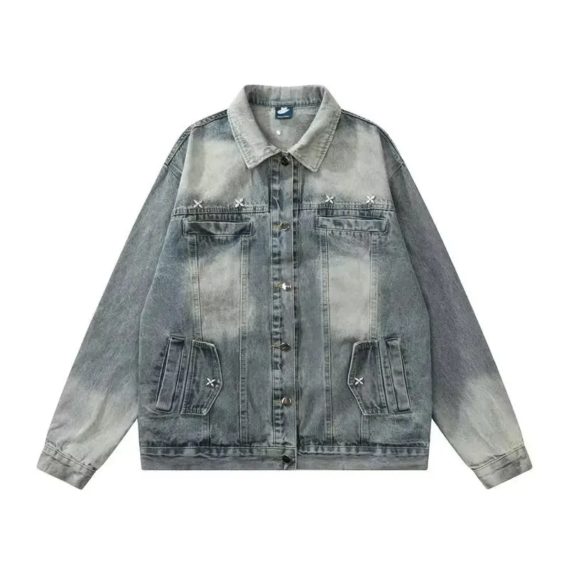 Men's Denim Jacket Vintage Distressed American Style Slim Fit Motorcycle Jacket Workwear Casual Coat Spring Autumn - Image 5