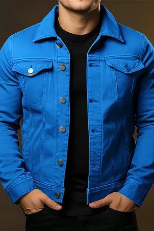 Men’s Fashion Casual Denim Jackets Spring Autumn Solid Turn Down Collar Streetwear Jean Outwear Coats Male Daily Denim Jacket