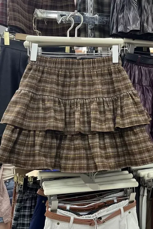 Japanese Y2k Cute Ruffled Plaid Skirt Punk Rock Subculture Cake Skirts Japanese Preppy Style Casual New 2026 Women Skirts