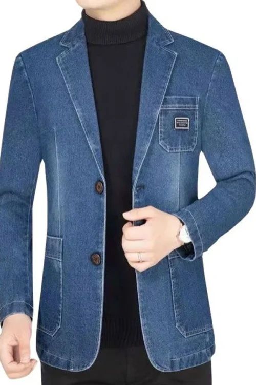 New 2026 Men’s Spring Autumn Denim Suit Jacket Suit Collar Jeans Jacket High-end Coat Trend Single-breasted Casual Men Clothing