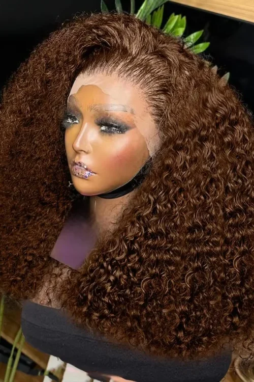 Brown kinky Curly Short Bob Wig 13×4 4×4 Bob Wigs Brazilian Water Deep Wave Human Hair Wig Preplucked For Woman Short Pixie