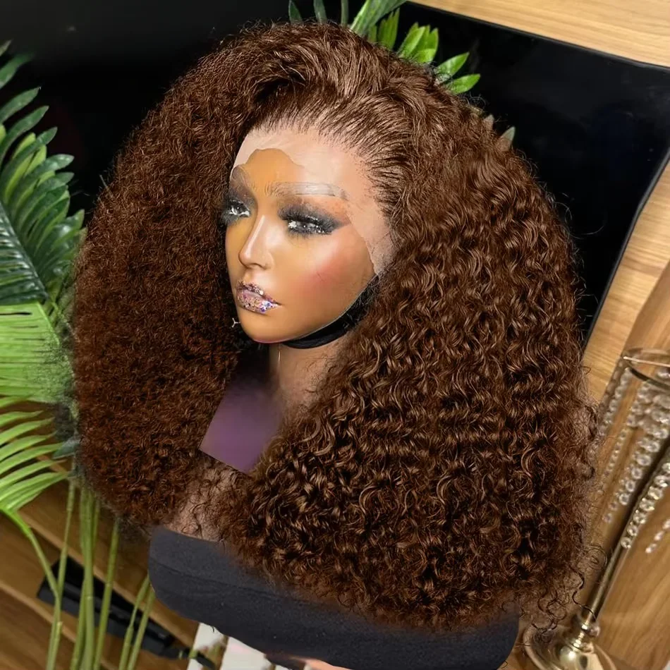 Brown kinky Curly Short Bob Wig 13×4 4×4 Bob Wigs Brazilian Water Deep Wave Human Hair Wig Preplucked For Woman Short Pixie