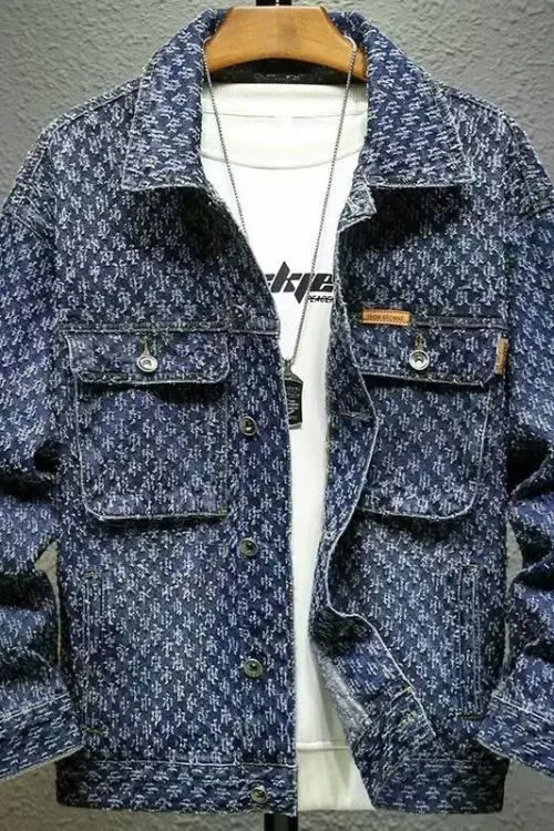 Fashion High-end Jacquard Design Men’s Clothing Retro Streetwear Stylish and Casual Single Breasted Vintage Denim Jacket for Men