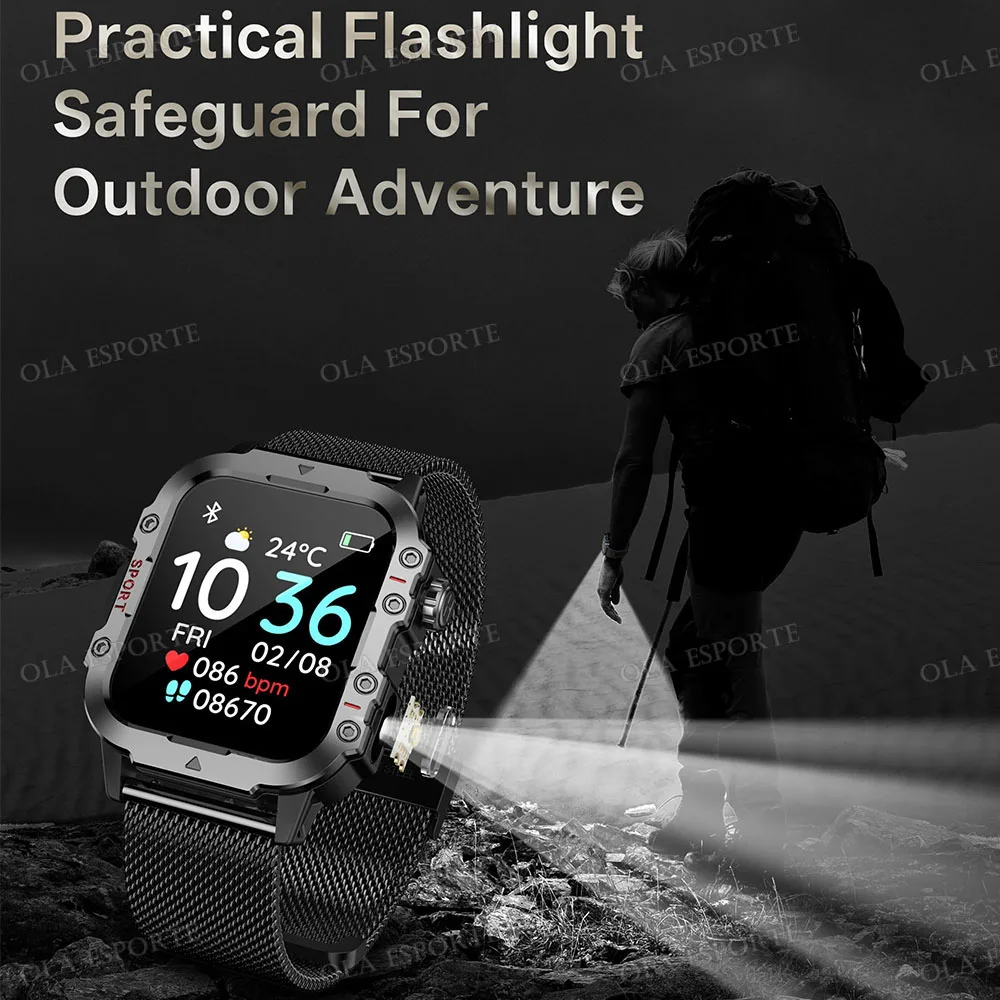 2025 New Flashlight Military Smart Watch Men IP68 5ATM Outdoor Sports Fitness Tracker Health Monitor 1.44Inch BT Call Smartwatch - Image 5