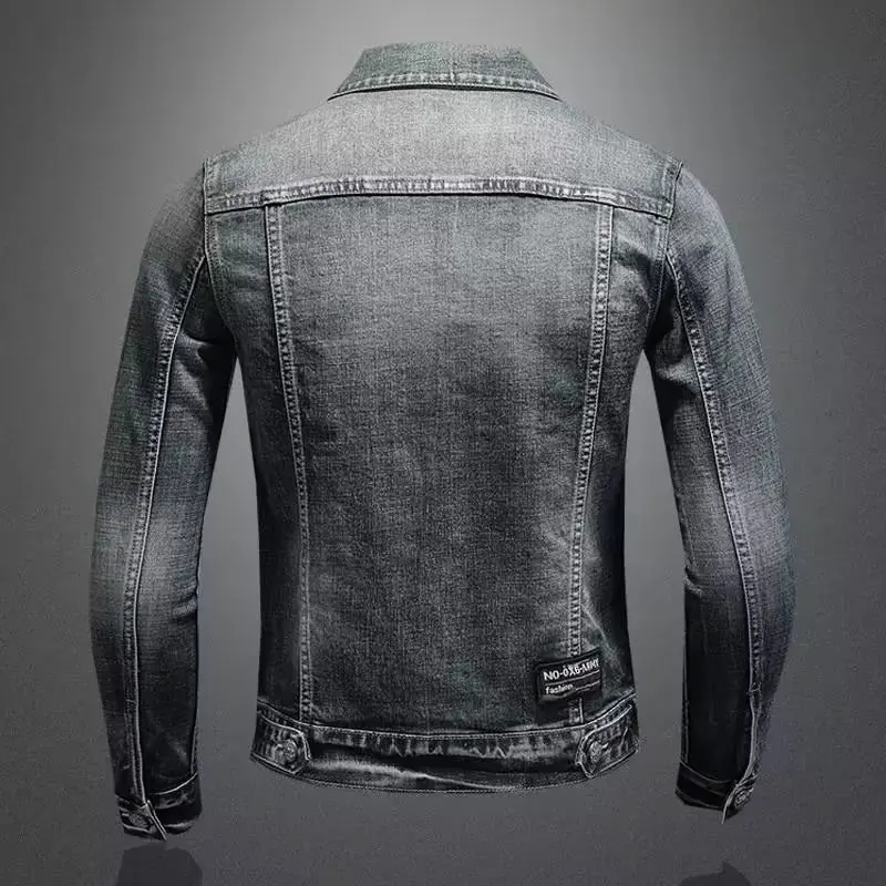 Men's Denim Jacket Vintage Distressed American Style Slim Fit Motorcycle Jacket Workwear Casual Coat Spring Autumn - Image 2