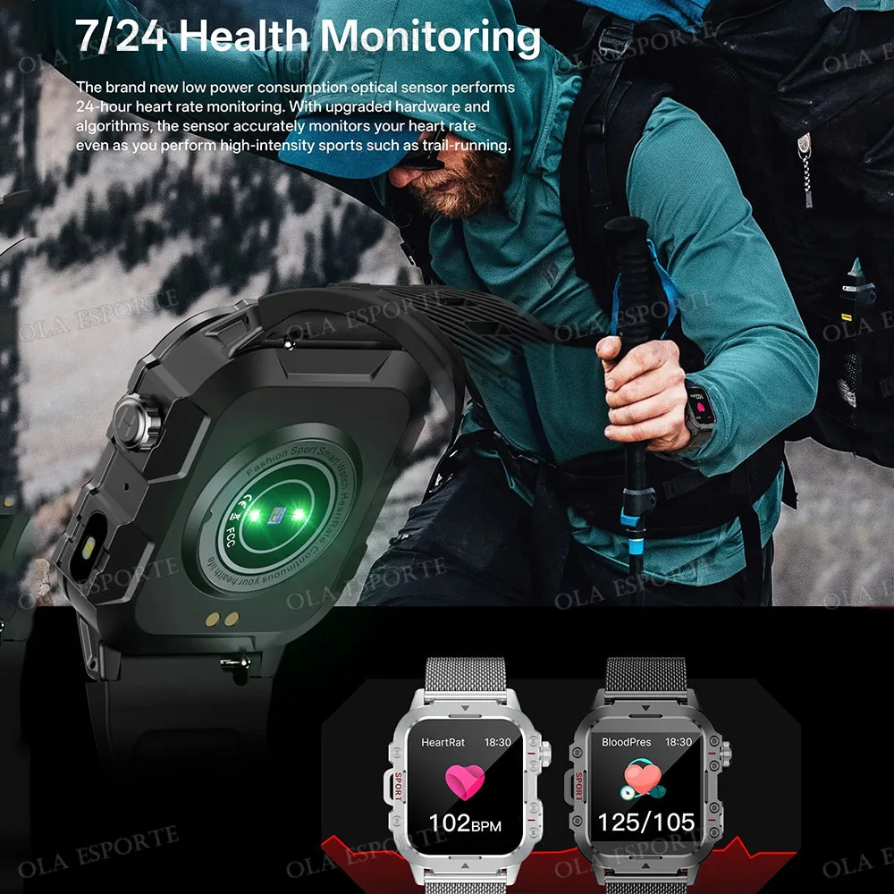 2025 New Flashlight Military Smart Watch Men IP68 5ATM Outdoor Sports Fitness Tracker Health Monitor 1.44Inch BT Call Smartwatch - Image 4