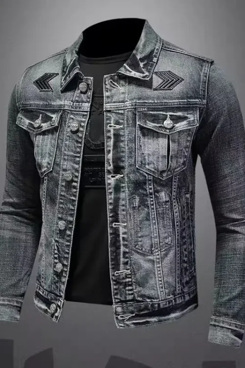 Men’s Denim Jacket Vintage Distressed American Style Slim Fit Motorcycle Jacket Workwear Casual Coat Spring Autumn