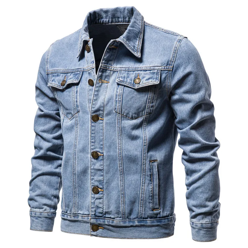 Men's cotton European size denim jacket, fashionable and trendy for autumn and winter seasons.