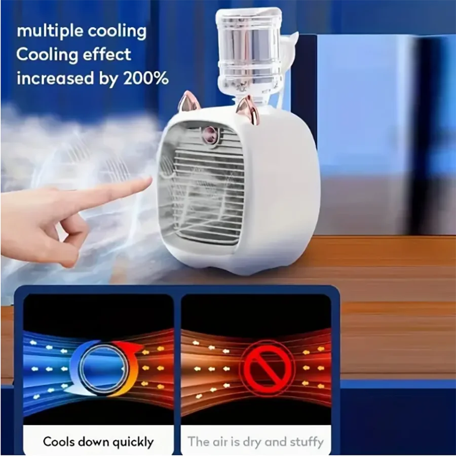 Portable mini air conditioner fan, electricfan, office desk atomization, 1200 mah, 3-speed air conditioner water-cooled fan,USB - Image 4