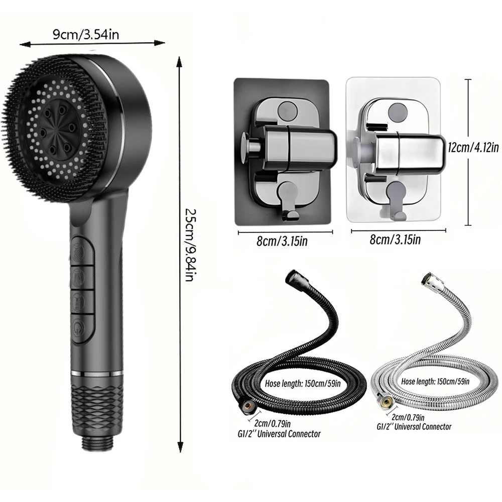 4 Modes Self-cleaning Shower Head with Silicone Brush One-Key Stop Water Massage High Pressure ABS Showerhead with Filter - Image 6