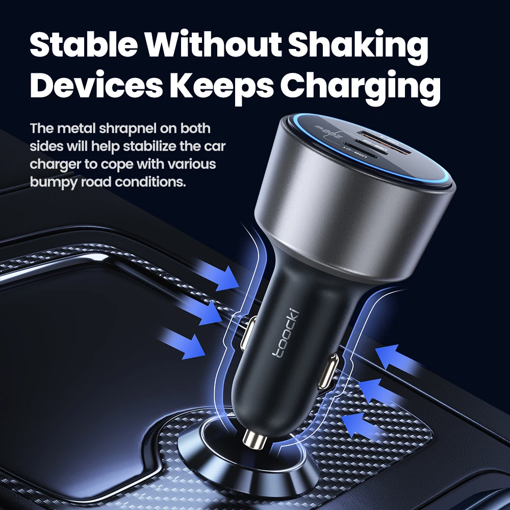 Toocki 200W Car Charger USB Type C QC 4.0 PPS 45W PD 100W Fast Charging USB C Car Phone Charger for iPhone 16 15 Samsung Macbook - Image 6