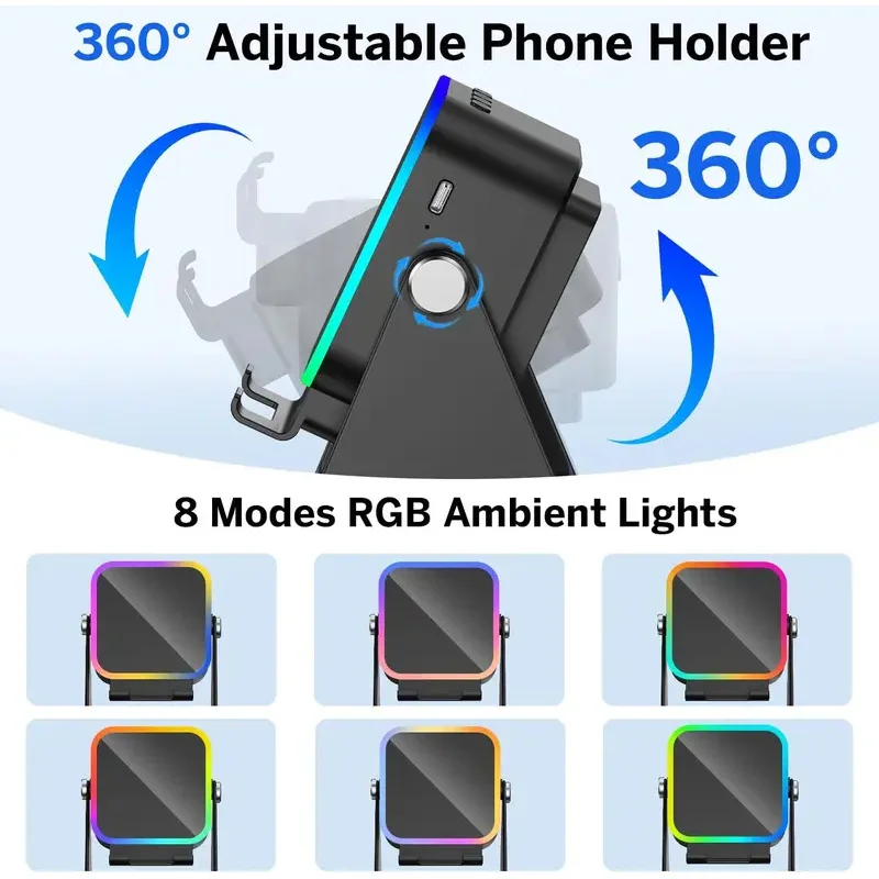 NEW 5 In 1 Auto-induction Wireless Induction Speaker 8 Mode RGB Light Phone Stand Surround Sound Portable Bluetooth Phone Holder - Image 5