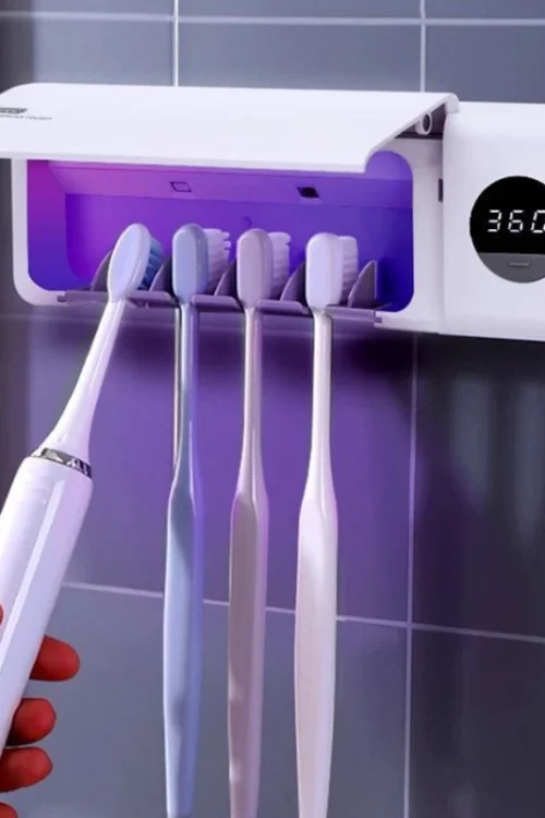 Intelligent UV Toothbrush Sterilizer USB Charging Wall-Mounted No-Drill Toothbrush Cleaner Bathroom Toothbrush Holder Organizer