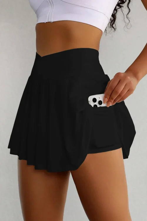 Women’s anti-exposure sports skirt running training tennis skirt with mobile phone bag quick-drying golf yoga fitness skirt