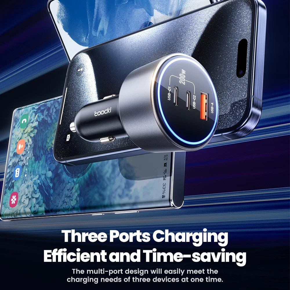 Toocki 200W Car Charger USB Type C QC 4.0 PPS 45W PD 100W Fast Charging USB C Car Phone Charger for iPhone 16 15 Samsung Macbook - Image 3