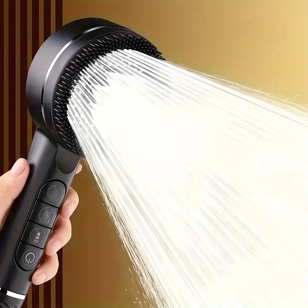 4 Modes Self-cleaning Shower Head with Silicone Brush One-Key Stop Water Massage High Pressure ABS Showerhead with Filter - Image 5