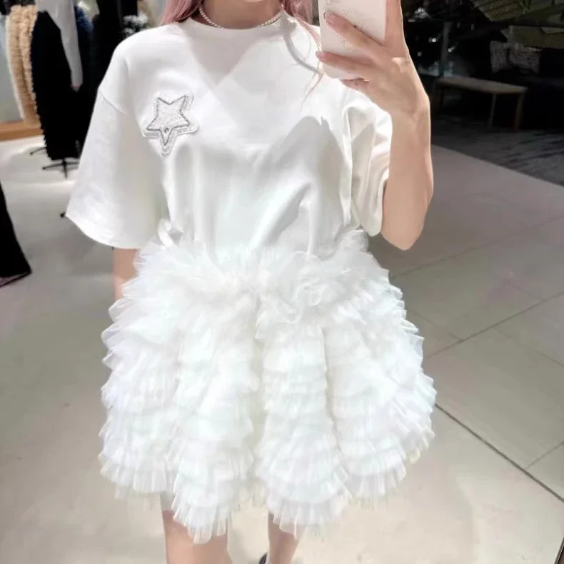 Japanese Style Sweet Bud Cake Skirt Summer New Women's Elastic Waist Short Skirts Ladies Loose Casual T-shirt Tops 2025 - Image 4