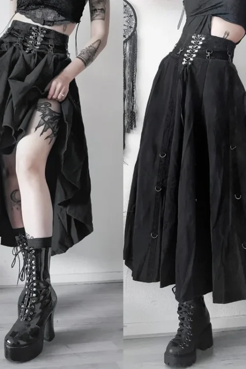 Goth Streetwear Gothic Skirt Women Harajuku Emo Alternative Grunge High Waist Bandage A-line Skirts Y2k E-girl Indie Clothes