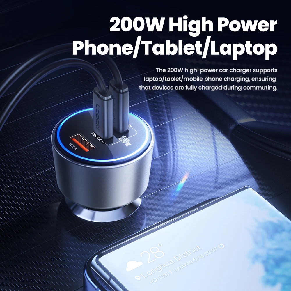 Toocki 200W Car Charger USB Type C QC 4.0 PPS 45W PD 100W Fast Charging USB C Car Phone Charger for iPhone 16 15 Samsung Macbook - Image 4