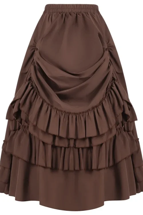Brown Ruffled High Waisted Long Victorian Skirt Steampunk Skirts Womens Party Wear Gothic Vintage Clothes Medieval Costume Sexy