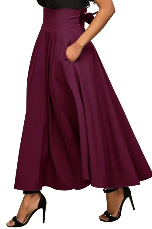 New In Dresses Solid Color A-line Skirts for Woman Clothing High Elastic Waist Long Skirt Women With Bow Elegant Women’s Skirts