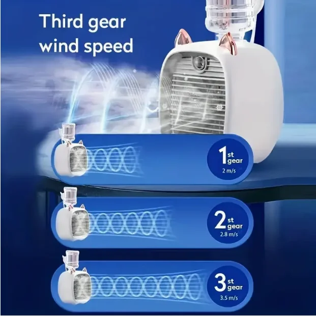 Portable mini air conditioner fan, electricfan, office desk atomization, 1200 mah, 3-speed air conditioner water-cooled fan,USB - Image 6