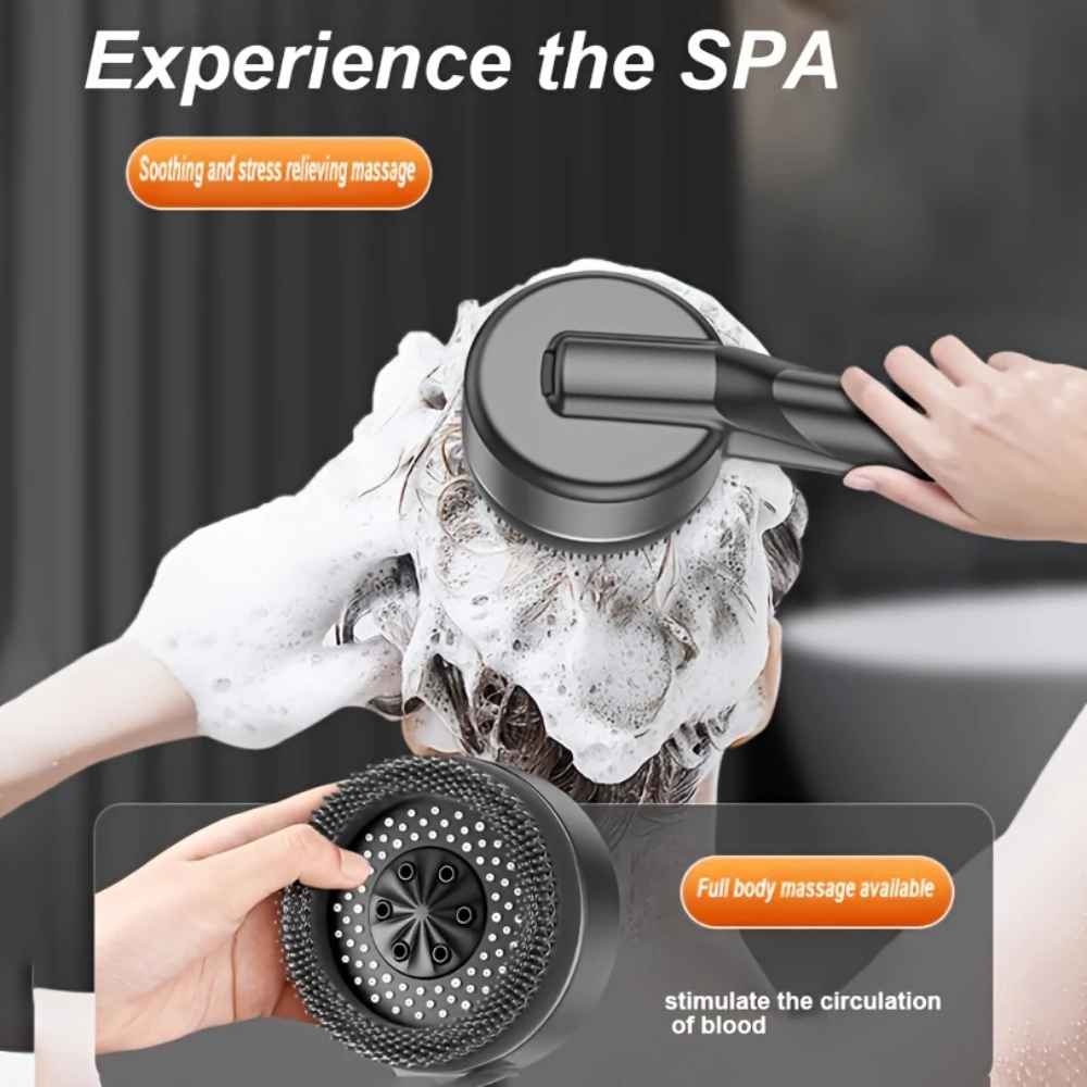 4 Modes Self-cleaning Shower Head with Silicone Brush One-Key Stop Water Massage High Pressure ABS Showerhead with Filter - Image 4