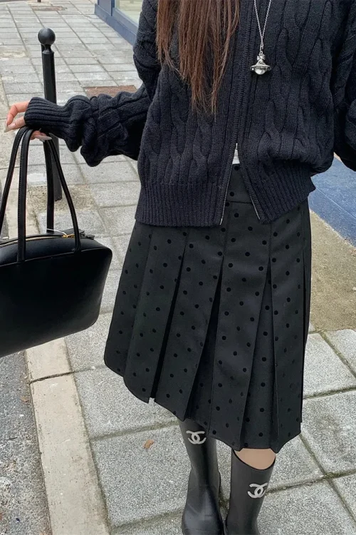 Polka Dot Pleated Skirt Summer Women’s High Waist A-line Skirts Fashion Casual Short Skirt Korean Style Clothes