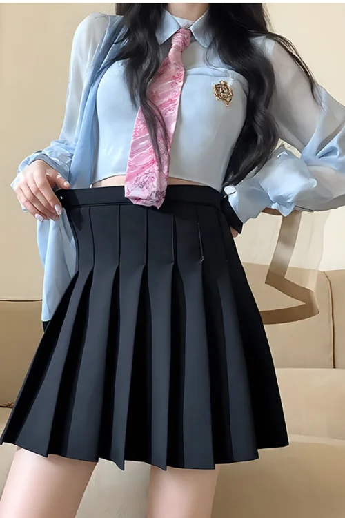 Pleated Skirt Elastic Waistband Preppy Style Skirt Casual Summer Fashion Sweet Hottie College JK Black Women Skirt Wholesale