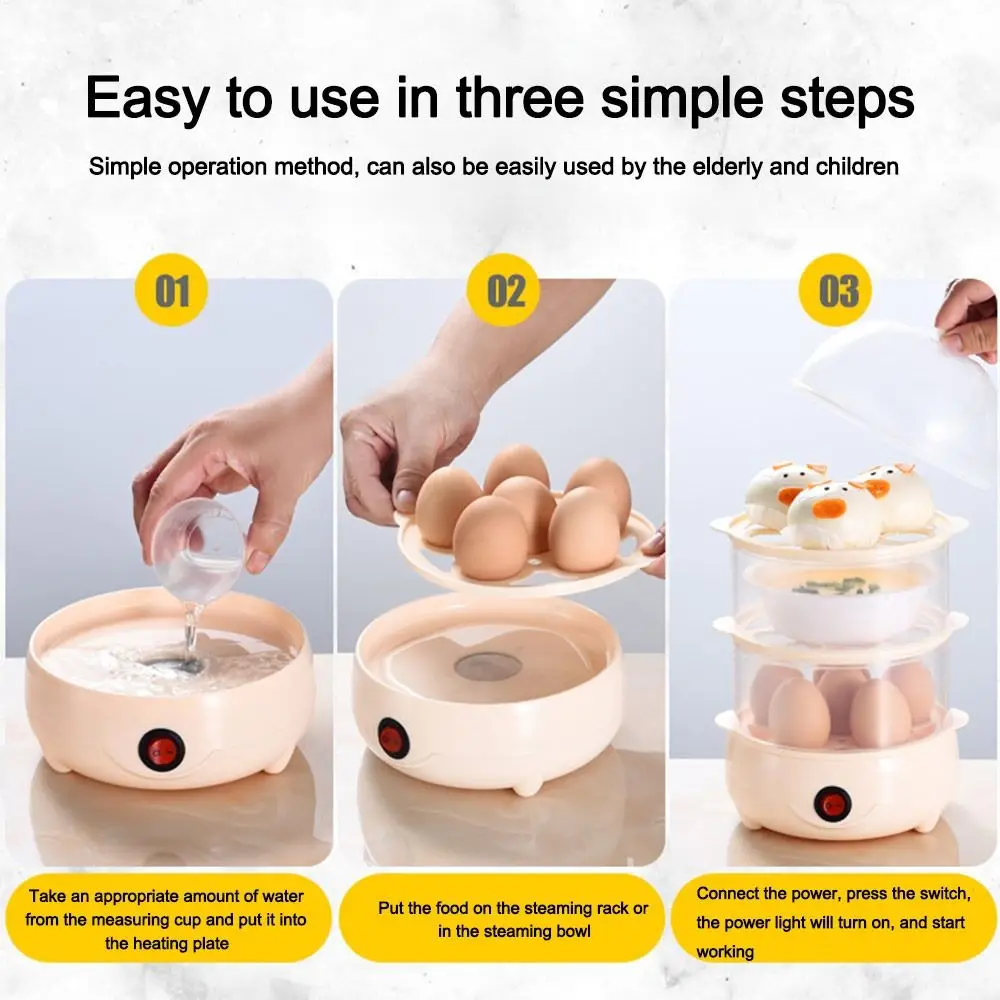 Automatic Power Off Egg Boiler Mini Multi-layer Breakfast Machine with Measuring Cup Egg Poacher for Home Dormitory - Image 5