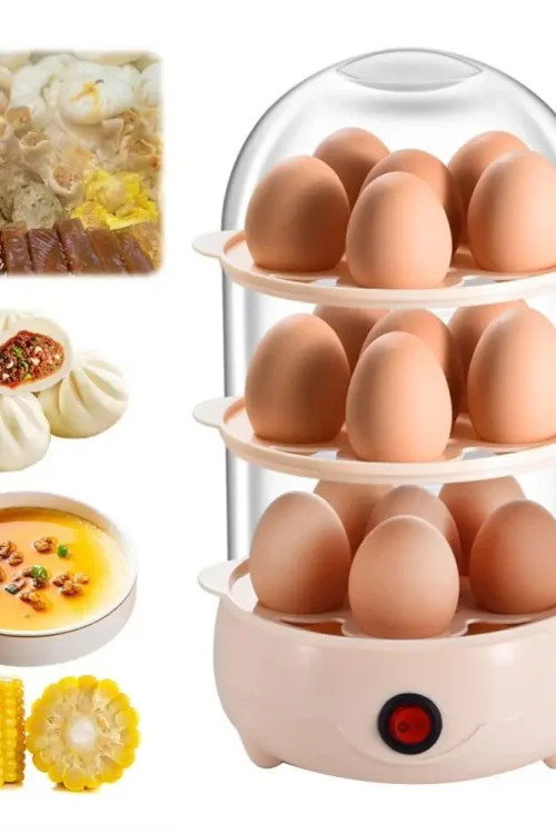 Automatic Power Off Egg Boiler Mini Multi-layer Breakfast Machine with Measuring Cup Egg Poacher for Home Dormitory